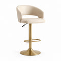 Sgabello da bar girevole regolabile beige in similpelle PU con base rotonda dorata 50 x 52 x 90-110 cm