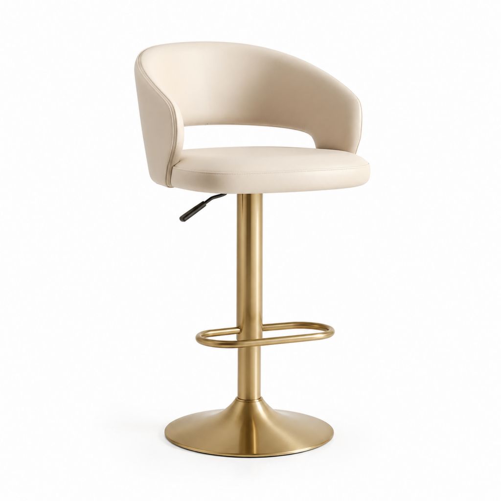 Sgabello da bar girevole regolabile beige in similpelle PU con base rotonda dorata 50 x 52 x 90-110 cm