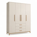 Armadio guardaroba 4 ante con 3 cassetti avorio in truciolare nobilitato rettangolare 180 x 55 x 200 cm