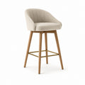 Sgabello da bar con schienale beige in poliestere bouclé e legno massello 55 x 55 x 105 cm