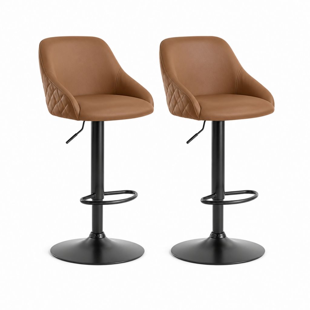Set 2 sgabelli da bar regolabili marrone in pelle sintetica PU con schienale e base in acciaio 49 x 54 x 89-110 cm