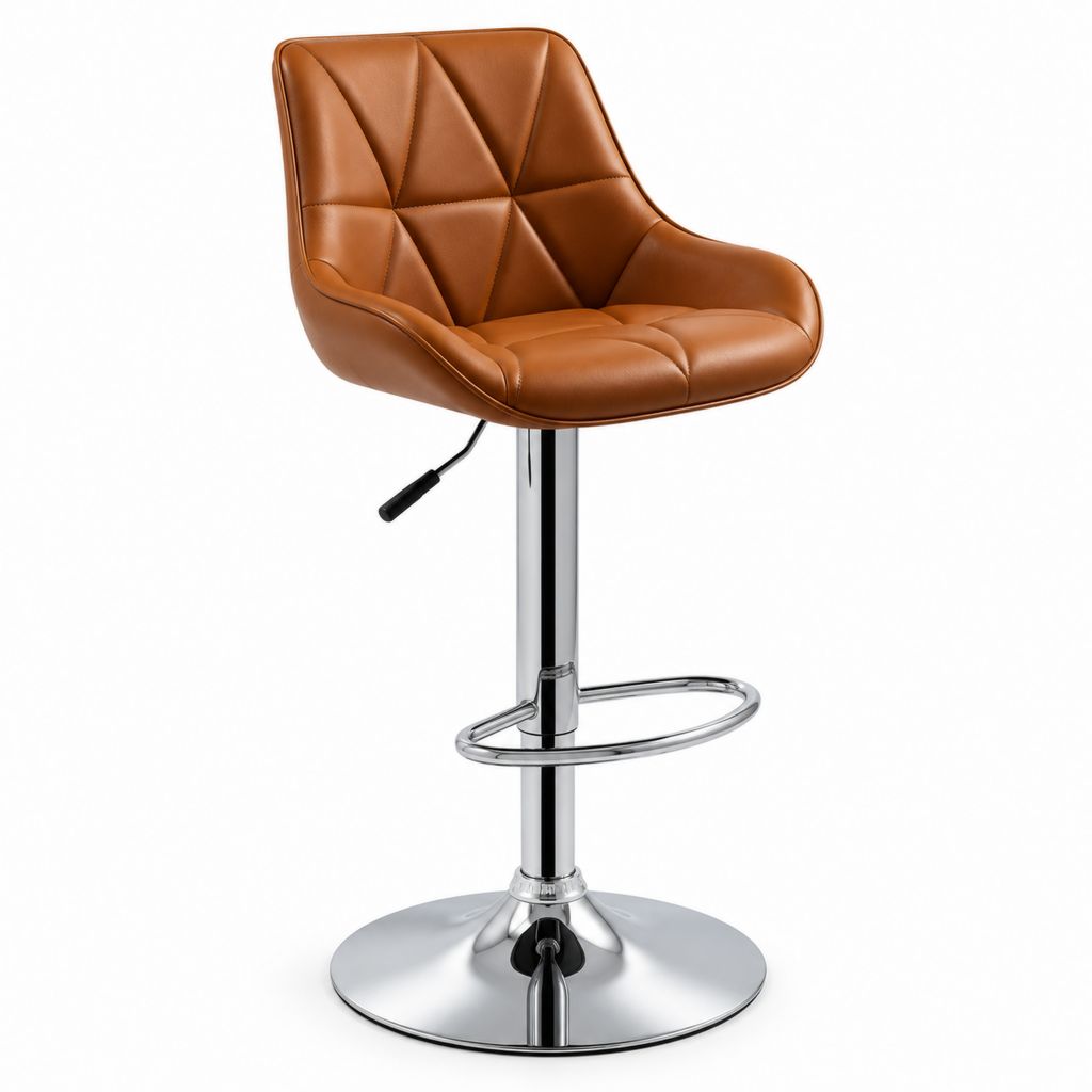 Sgabello da bar regolabile marrone in PU con schienale e base cromata 50 x 52 x 93-114 cm