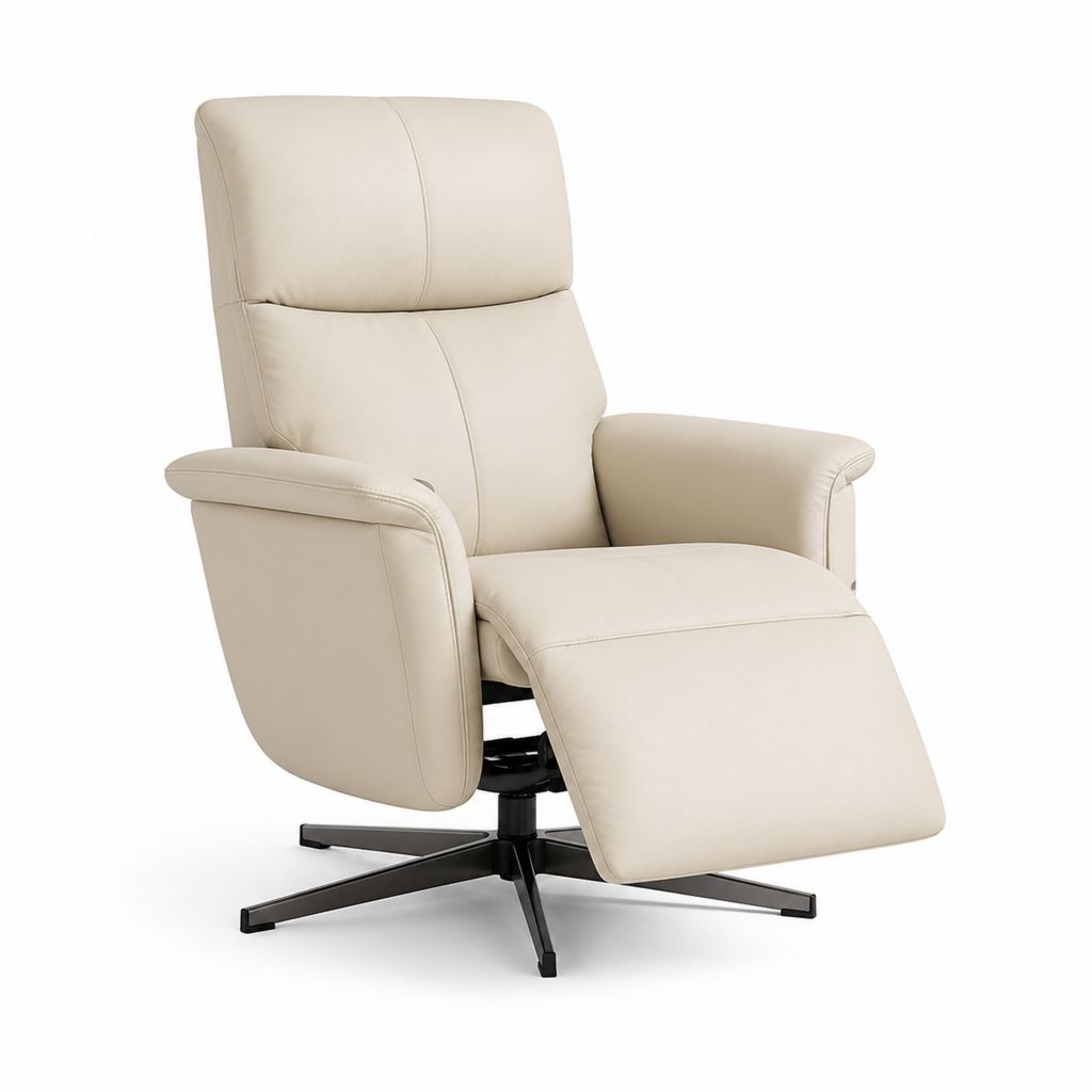 Poltrona reclinabile girevole beige in pelle sintetica PU con poggiapiedi 83 x 92 x 105 cm