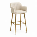 Sgabello da Bar con Schienale Crema in Poliuretano e Acciaio Dorato 55 x 56 x 105 cm