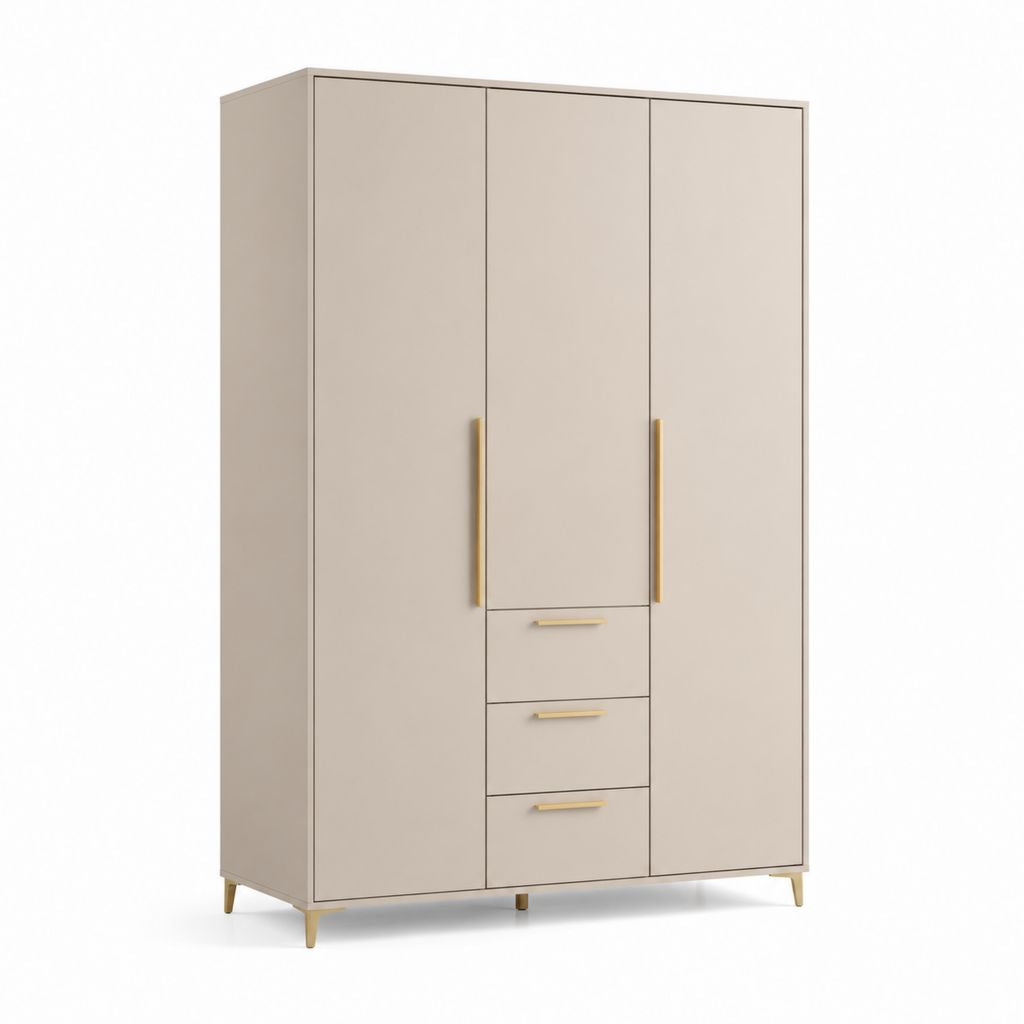Armadio guardaroba 3 ante 3 cassetti beige in MDF rettangolare 120 x 52 x 200 cm
