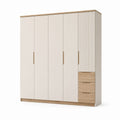 Armadio guardaroba 4 ante con cassetti beige e rovere in pannello truciolare 200 x 60 x 220 cm