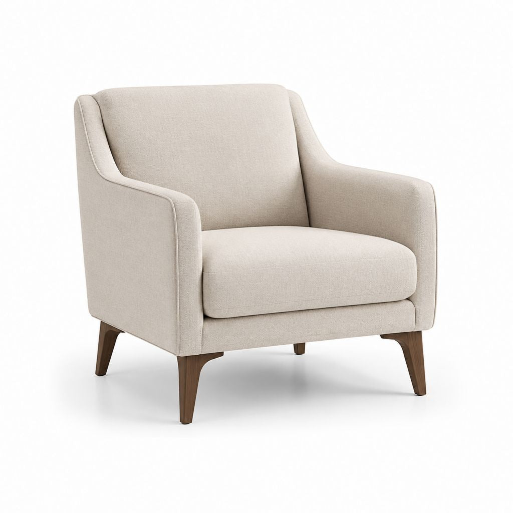 Poltrona da soggiorno beige in poliestere con gambe in legno massello 82 x 85 x 92 cm