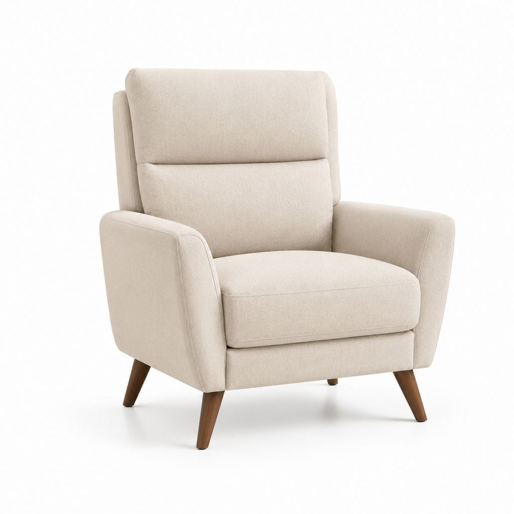 Poltrona da soggiorno beige in poliestere con gambe in legno massello 78 x 86 x 98 cm