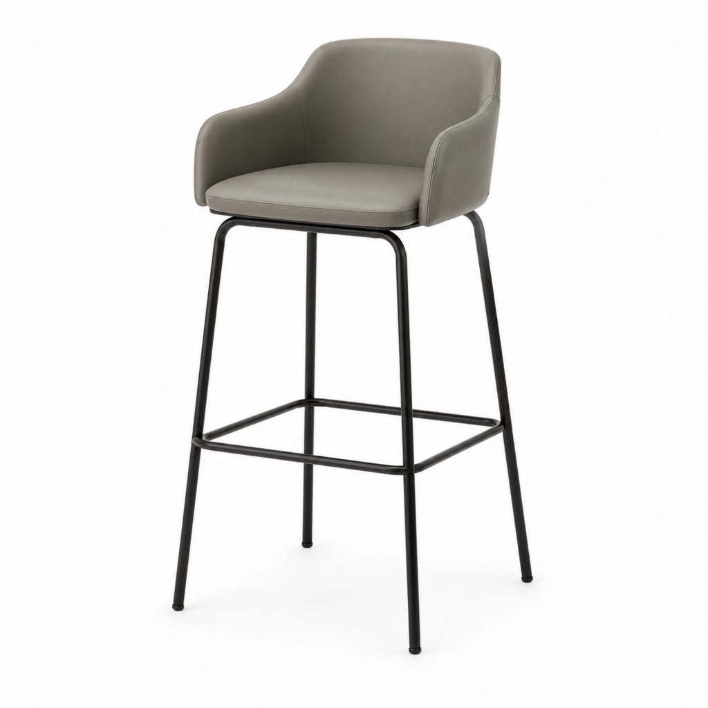 Sgabello da bar con braccioli grigio in pelle sintetica PU e acciaio 55 x 55 x 100 cm seduta 75 cm