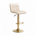 Sgabello da bar regolabile avorio in PU con base rotonda in acciaio dorato 46 x 39 x 88-109 cm