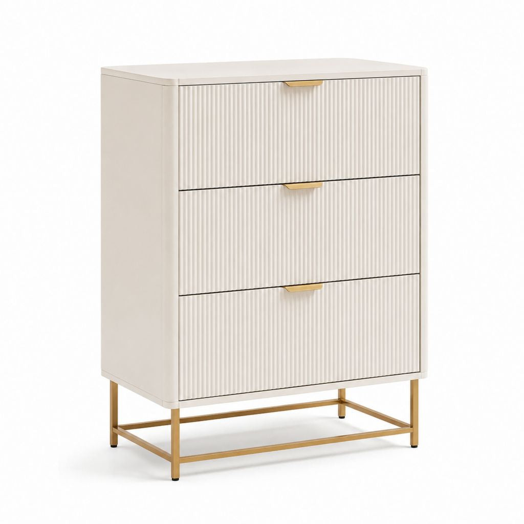 Cassettiera 3 cassetti avorio in MDF laccato e acciaio rettangolare 80 x 40 x 110 cm