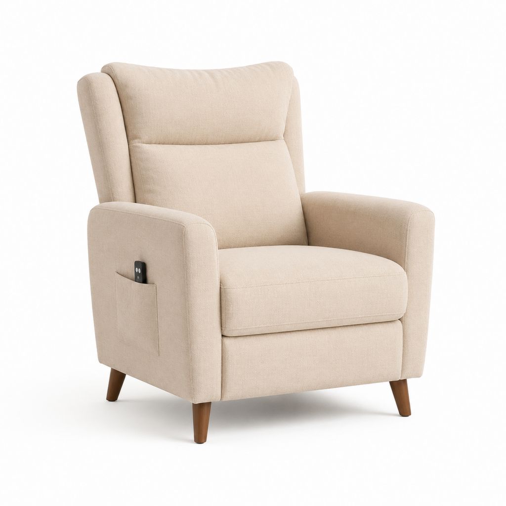 Poltrona reclinabile elettrica beige in poliestere con tasca laterale 90 x 92 x 100 cm