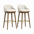 Set di 2 sgabelli da bar beige in poliestere con gambe in legno massello 51 x 54 x 98 cm