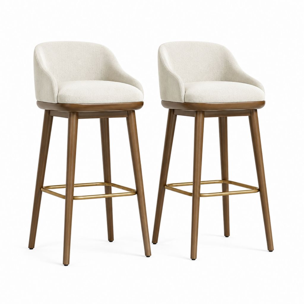 Set di 2 sgabelli da bar beige in poliestere con gambe in legno massello 51 x 54 x 98 cm