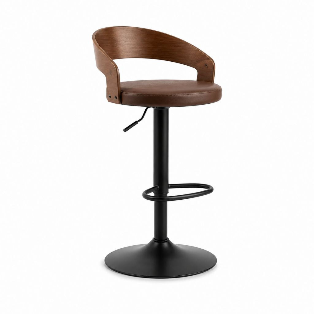 Sgabello da bar girevole regolabile marrone in PU e multistrato con base in acciaio nero 55 x 52 x 87-108 cm seduta 62-83 cm