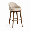 Sgabello da bar con braccioli beige in poliestere e legno massello noce 50 x 54 x 101 cm