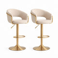 Set di 2 sgabelli da bar regolabili beige in pelle PU con base rotonda dorata 52 x 50 x 88-108 cm