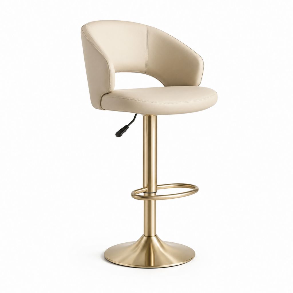Sgabello da bar girevole regolabile avorio in PU con base in acciaio dorato 50 x 52 x 94-114 cm