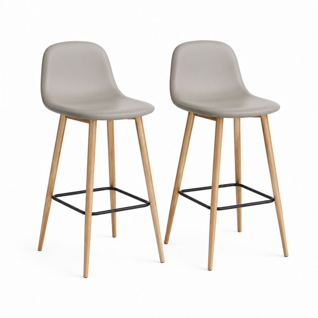 Set di 2 sgabelli da bar grigio chiaro in PU con gambe in faggio massello 50 x 54 x 100 cm