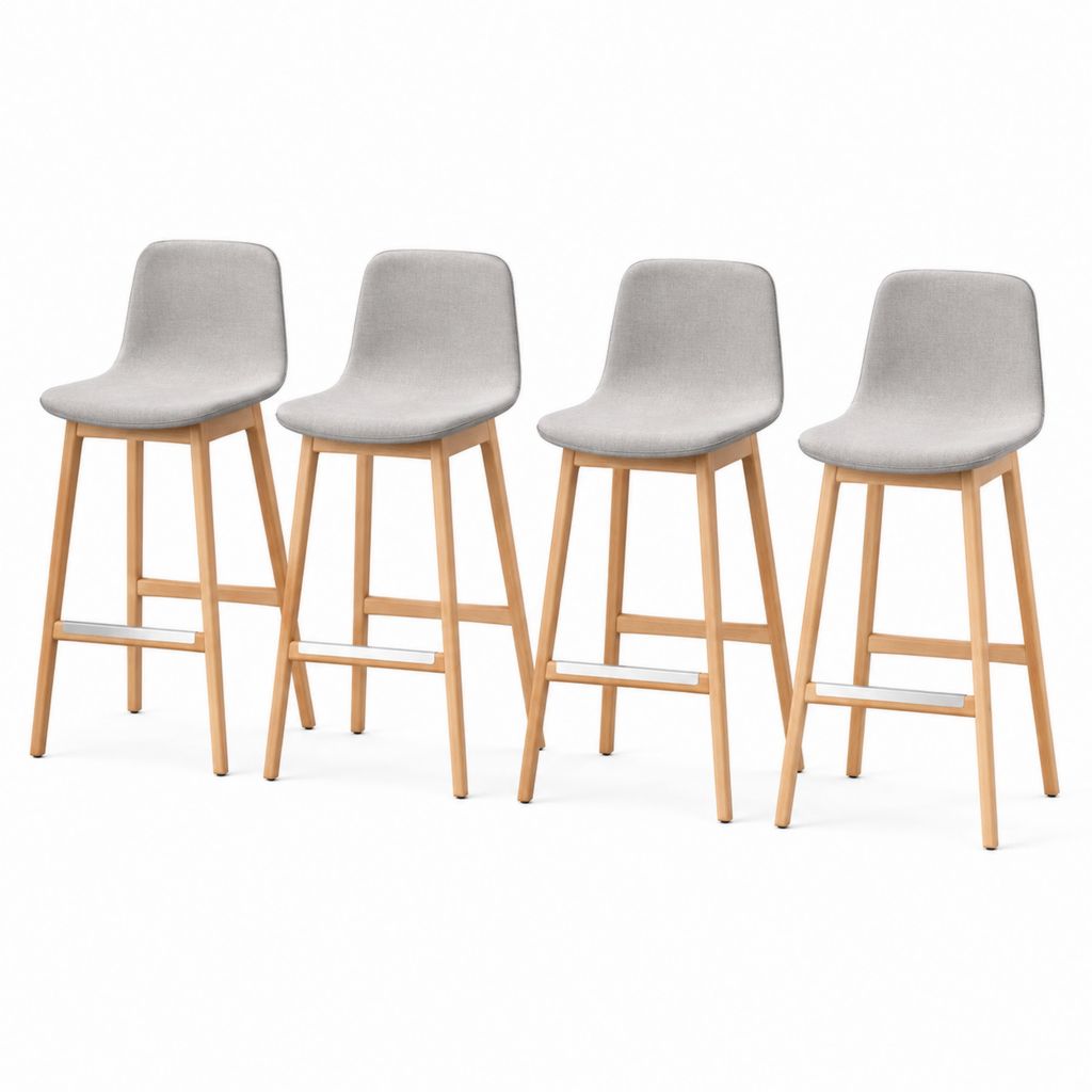 Set 4 sgabelli da bar grigio chiaro in poliestere e legno massello di faggio con schienale curvo 45 x 49 x 102 cm altezza seduta 75 cm