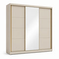 Armadio guardaroba rettangolare beige in pannello truciolare con 3 ante scorrevoli e specchio 180 x 60 x 220 cm