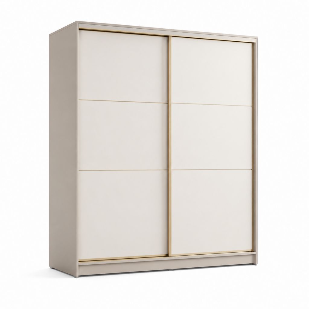 Armadio guardaroba a 2 ante scorrevoli beige in pannello truciolare melaminico 180 x 60 x 220 cm